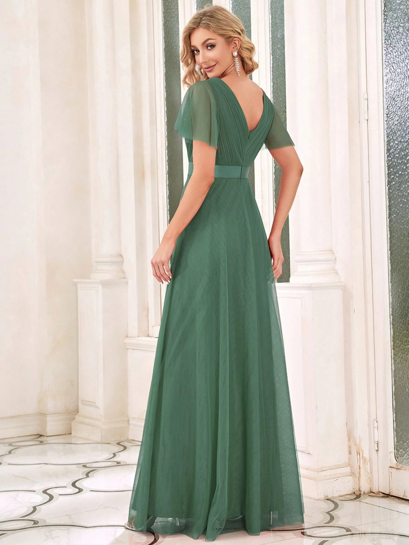 EVERPRETTY Romantic V-Neck A-Line Chiffon Pink Bridesmaid Dress, Suitable For Wedding Guests, Formal - image 8