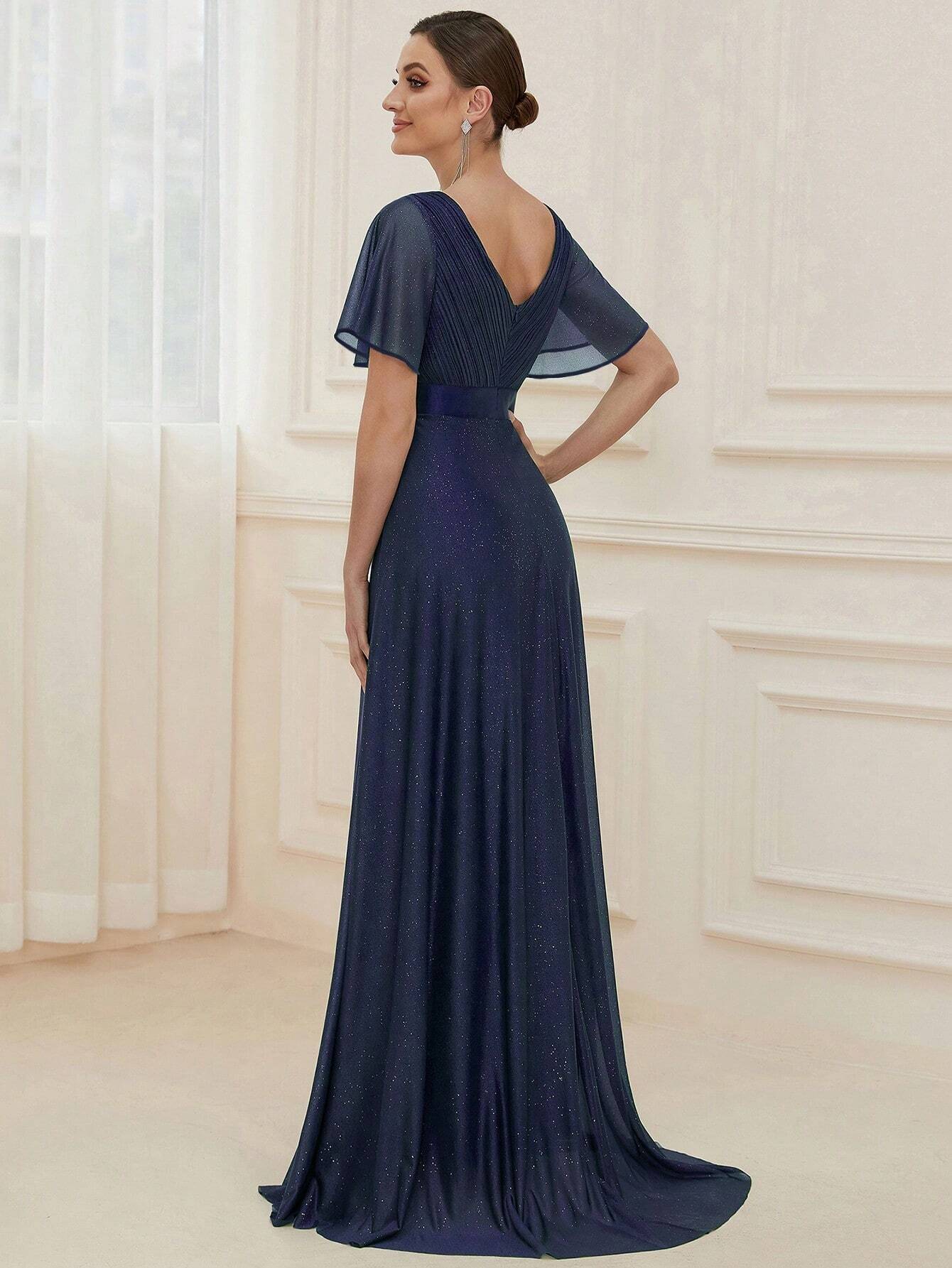 EVERPRETTY Elegant V-Neck Ruffle Sequin Bridesmaid Dress, Formal Evening Gown Wedding Spring - image 8