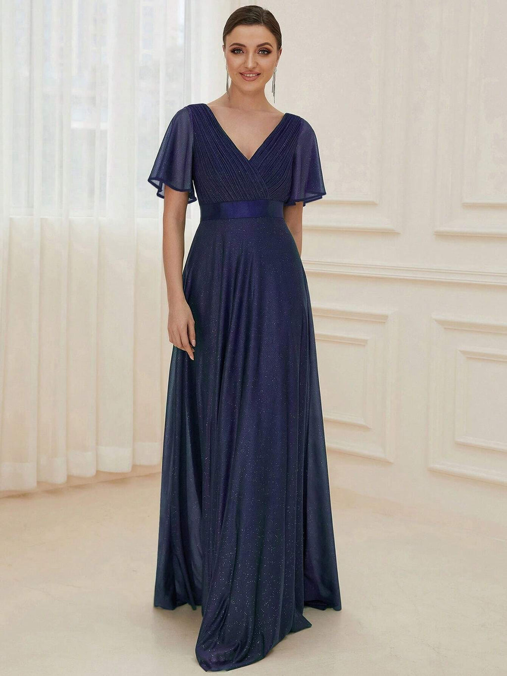 EVERPRETTY Elegant V-Neck Ruffle Sequin Bridesmaid Dress, Formal Evening Gown Wedding Spring - image 10