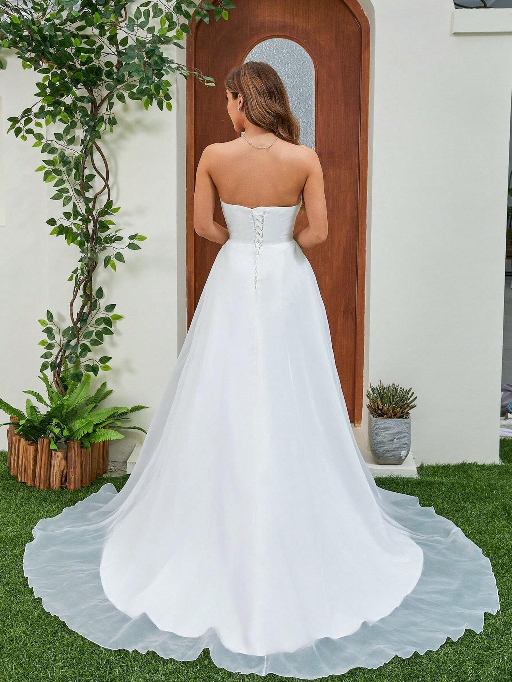 Elasola French Pleated Bodice Tulle Train Wedding Dress White Elegant Bridal Dress,Bride Spring - image 2