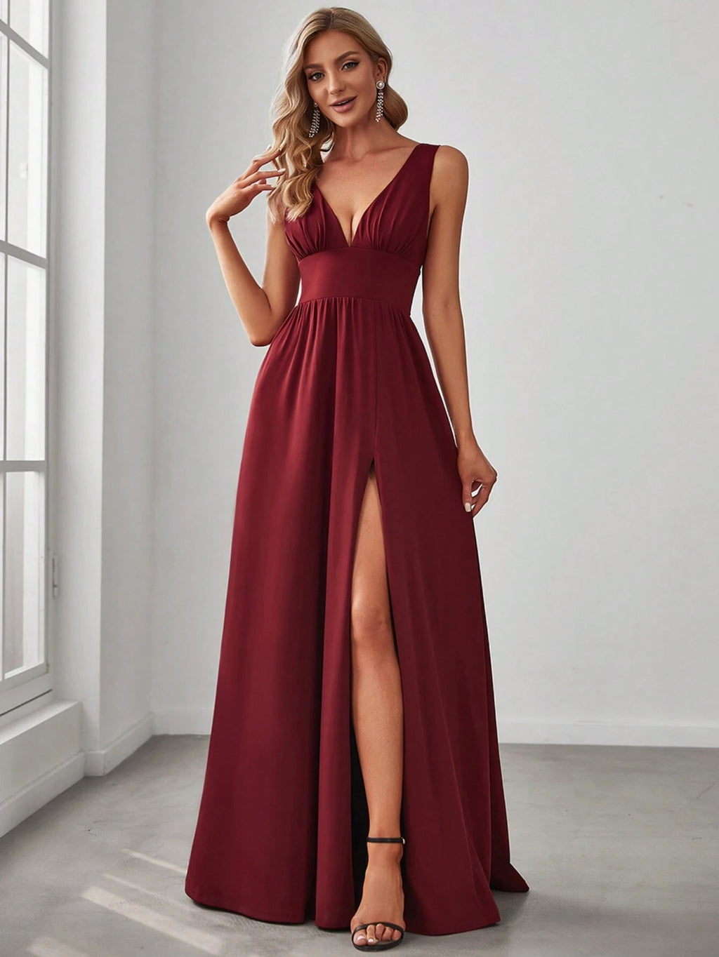 EVERPRETTY Sexy V-Neck Slit Orange Bridesmaid Dress, Elegant Wedding Guest Dress, Suitable For Summer - image 6