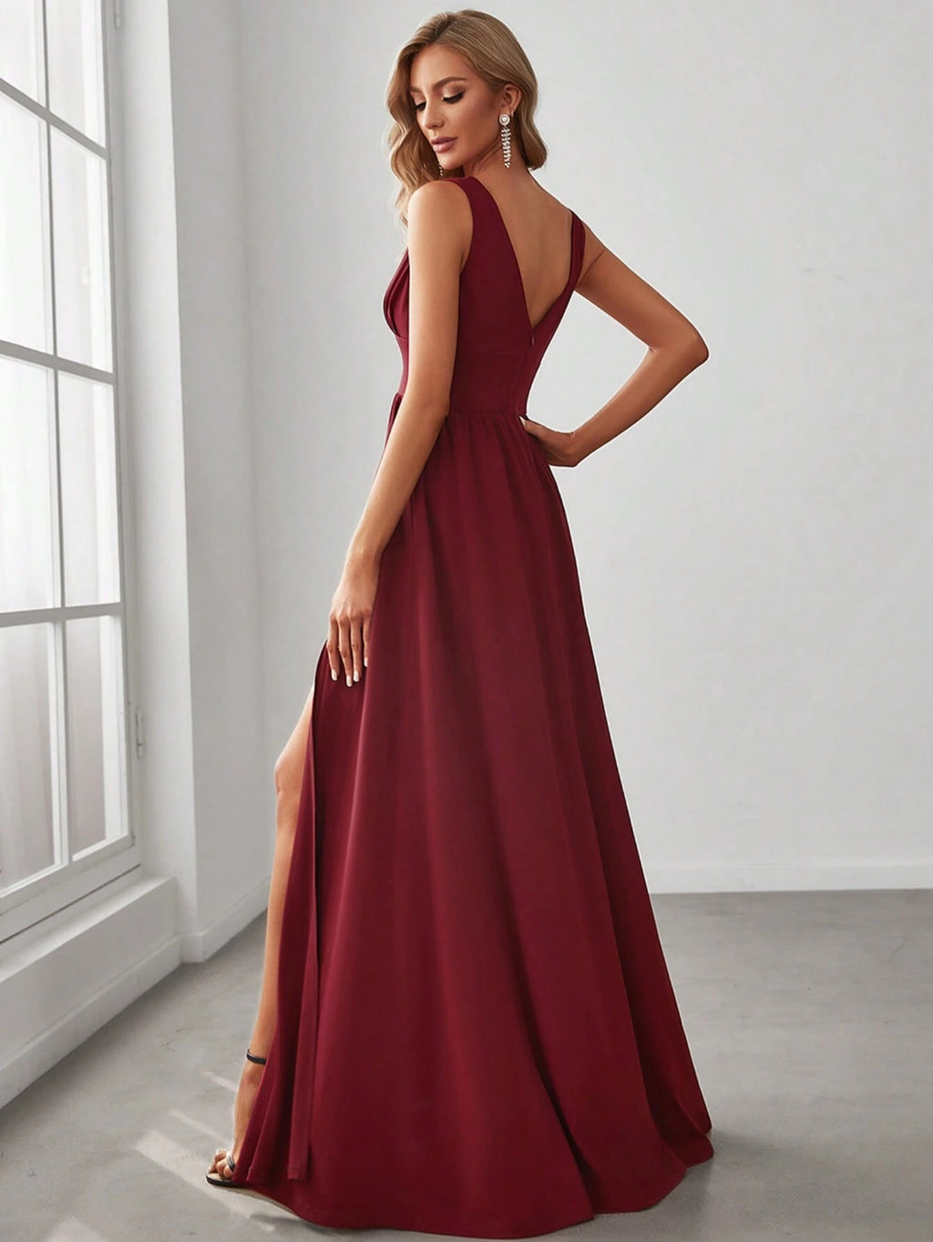 EVERPRETTY Sexy V-Neck Slit Orange Bridesmaid Dress, Elegant Wedding Guest Dress, Suitable For Summer - image 2