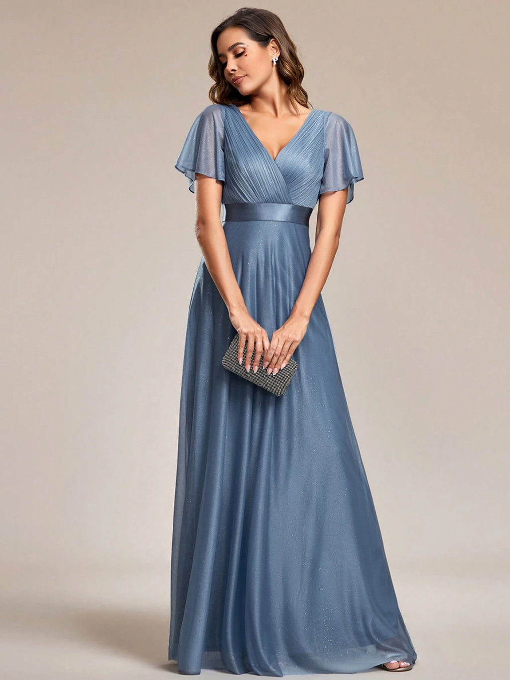 EVERPRETTY Elegant V-Neck Ruffle Sequin Bridesmaid Dress, Formal Evening Gown Wedding Spring - image 14