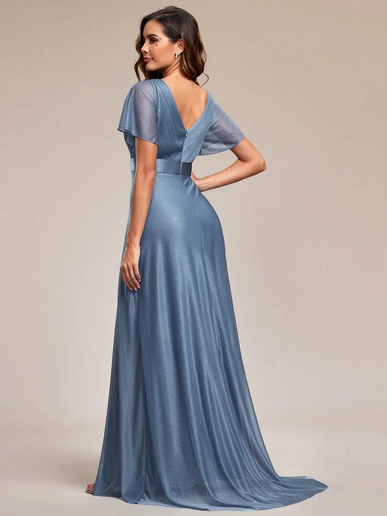 EVERPRETTY Elegant V-Neck Ruffle Sequin Bridesmaid Dress, Formal Evening Gown Wedding Spring - image 12