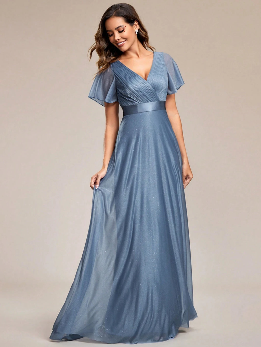 EVERPRETTY Elegant V-Neck Ruffle Sequin Bridesmaid Dress, Formal Evening Gown Wedding Spring - image 15