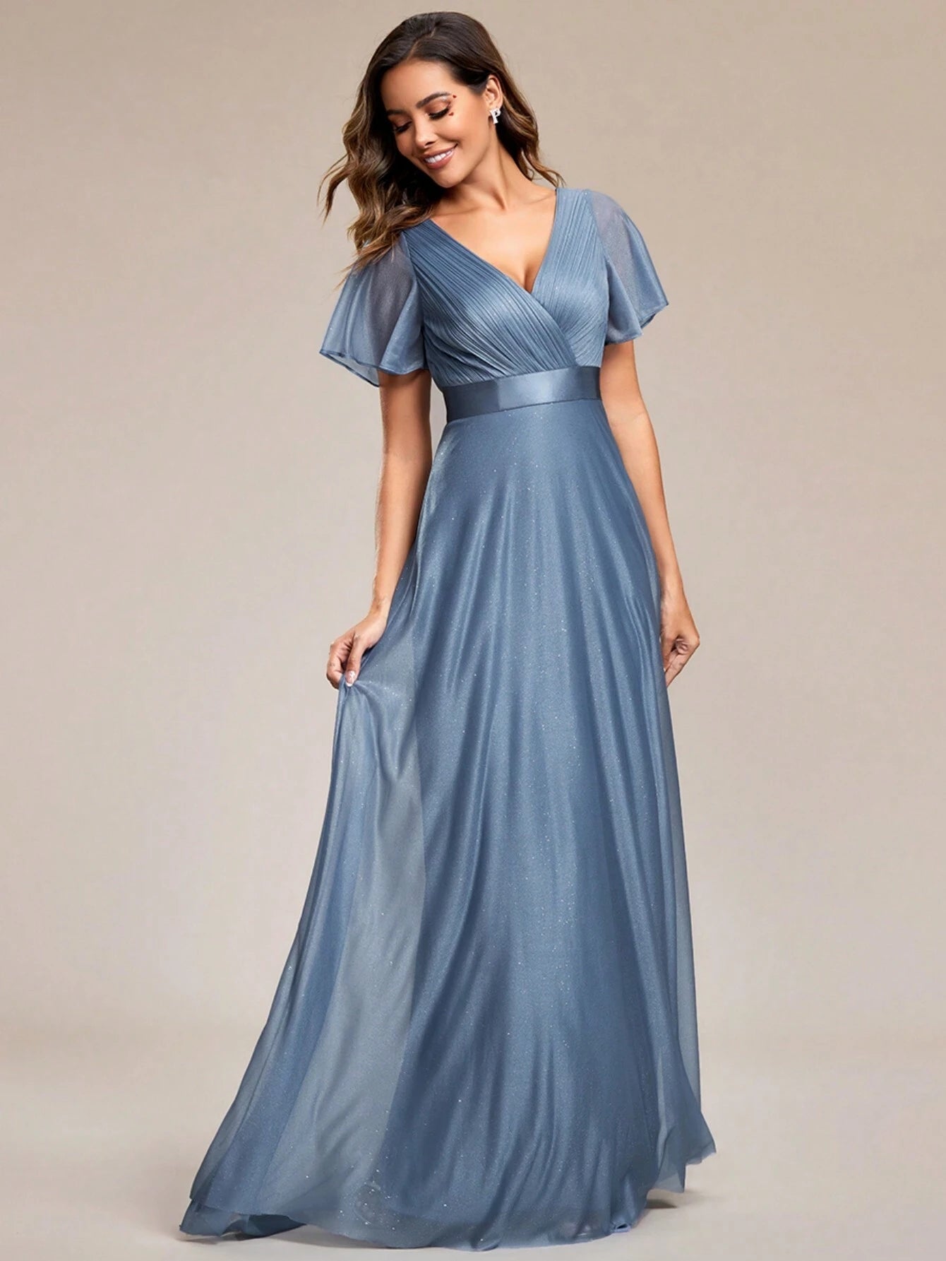 EVERPRETTY Elegant V-Neck Ruffle Sequin Bridesmaid Dress, Formal Evening Gown Wedding Spring - image 15