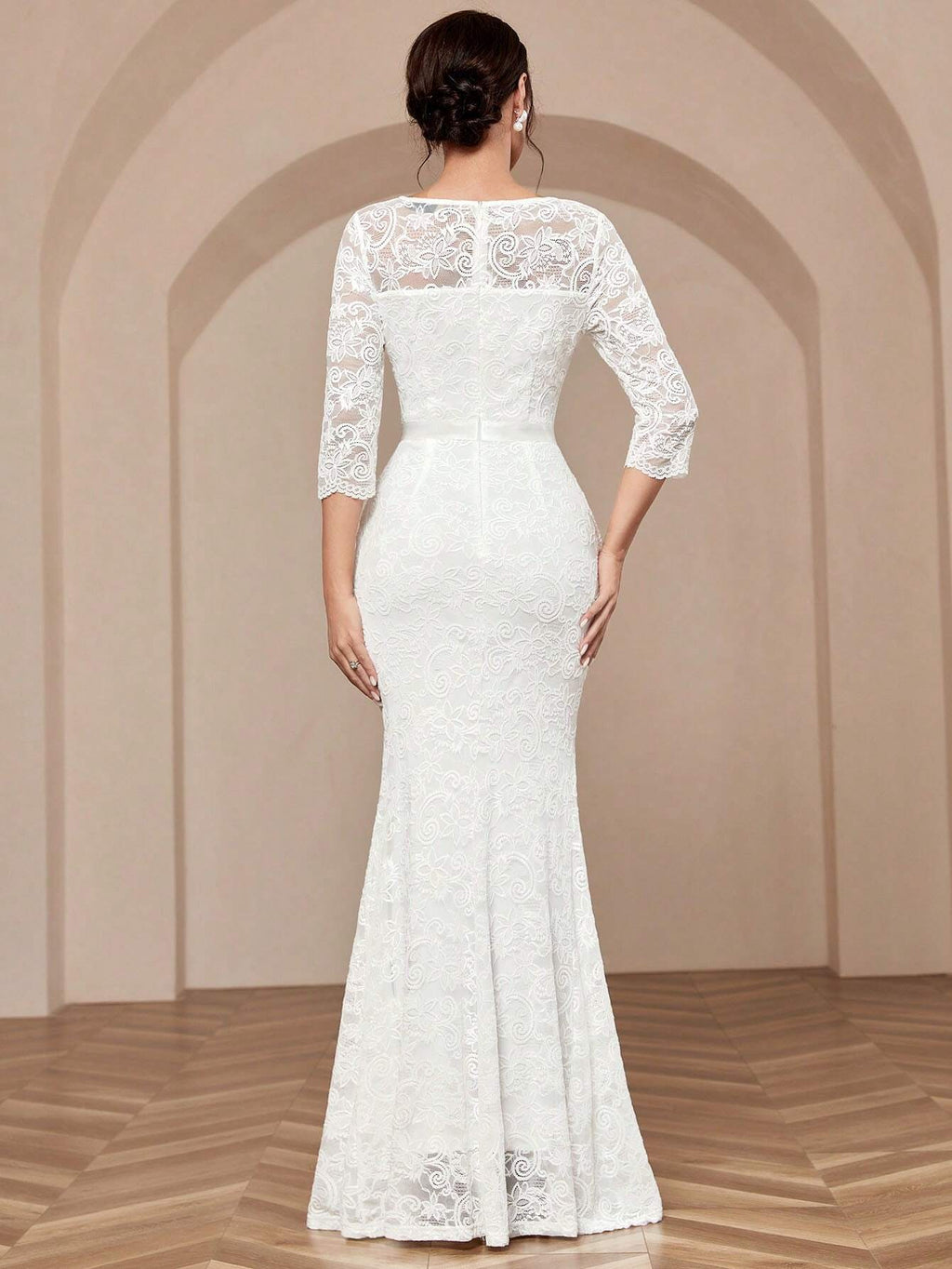 MIUSOL V-Neck Full Lace Mermaid White Evening Gown, Elegant Bridal Wedding Dress, For Valentine's Day Spring - image 2