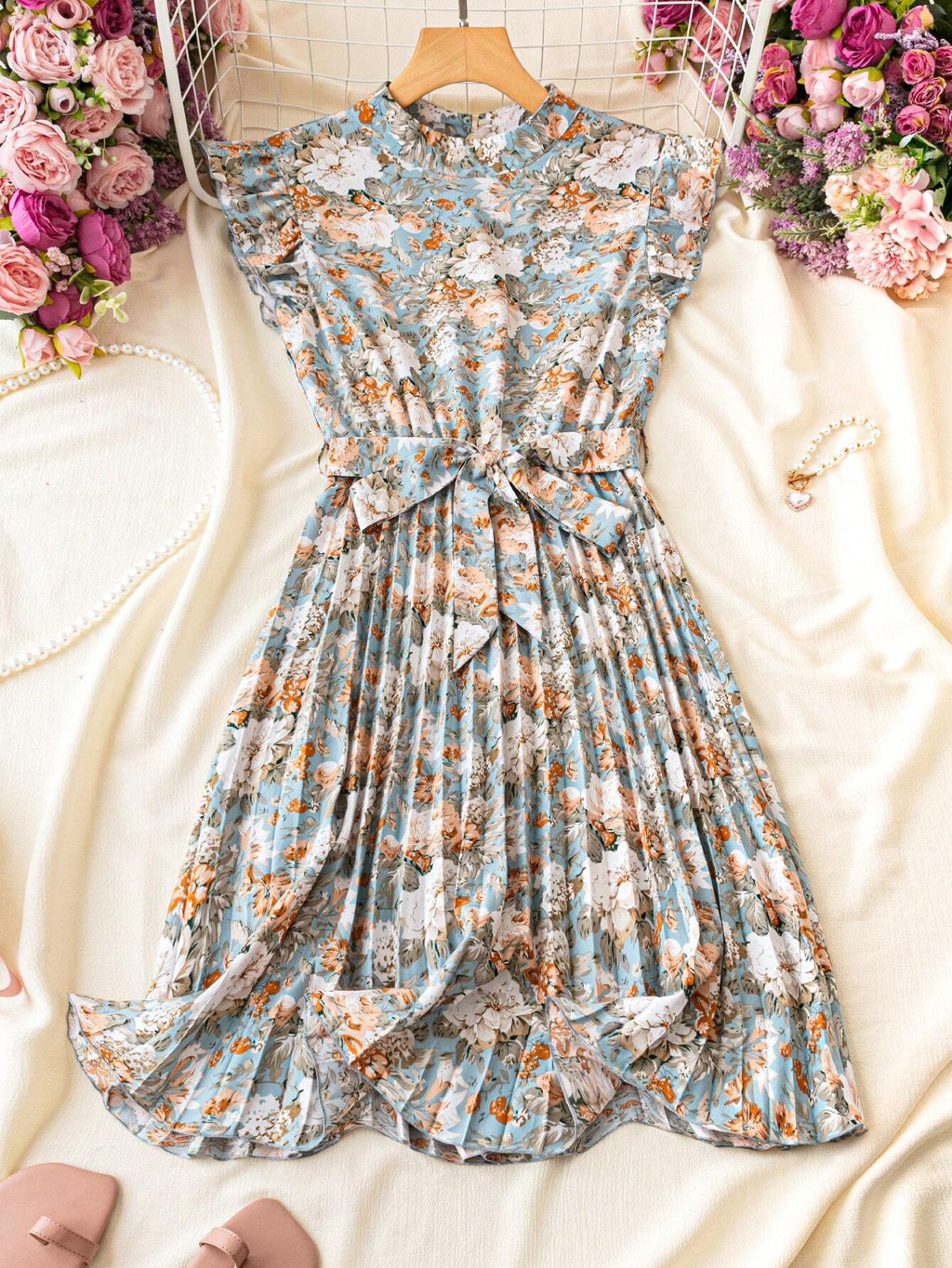 Franclia Leopard Print Ruched Waist Stand Collar Vacation Dress