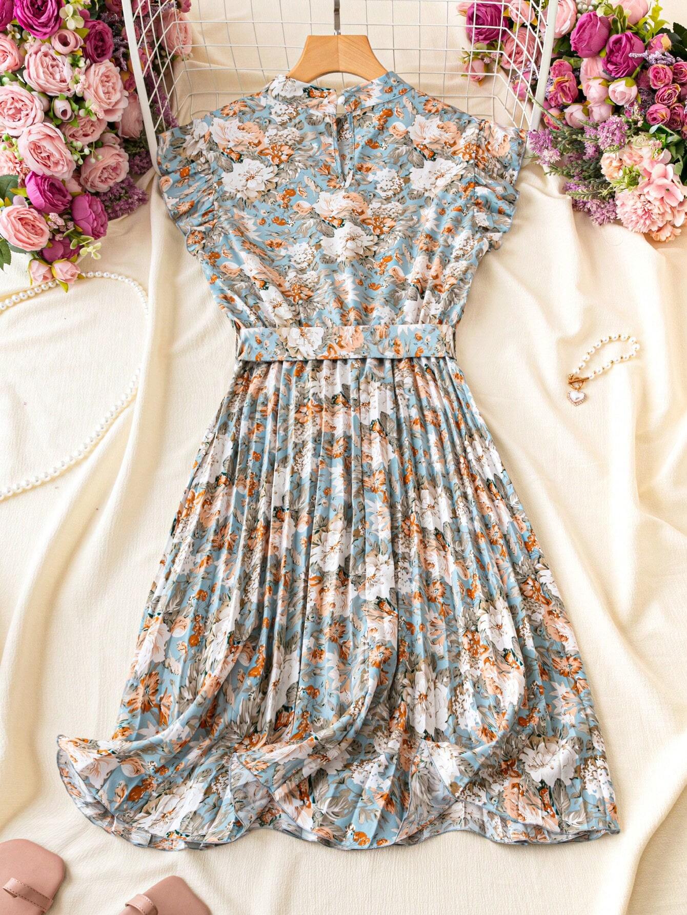 Franclia Leopard Print Ruched Waist Stand Collar Vacation Dress