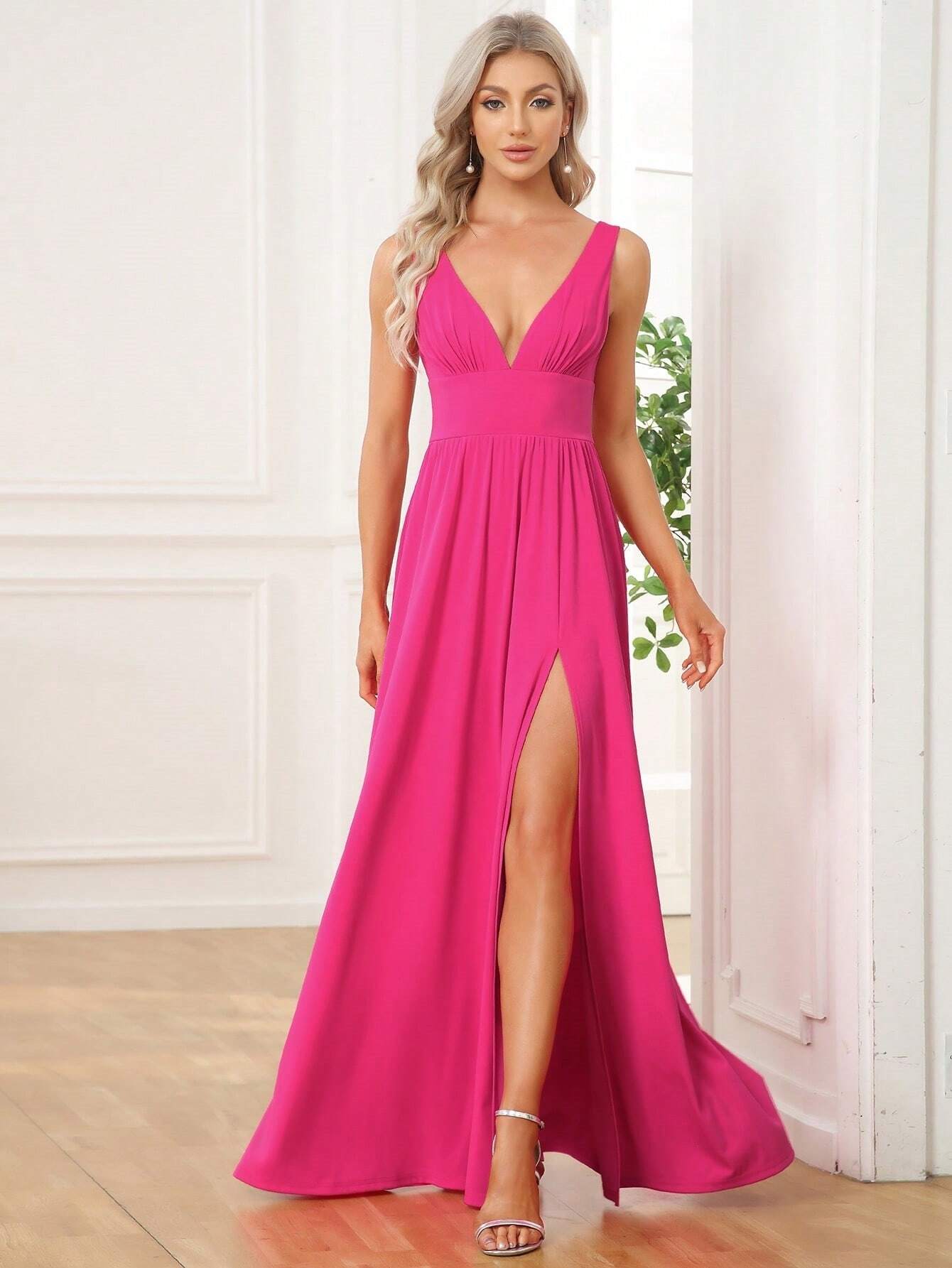 EVERPRETTY Sexy V-Neck Slit Orange Bridesmaid Dress, Elegant Wedding Guest Dress, Suitable For Summer - image 11