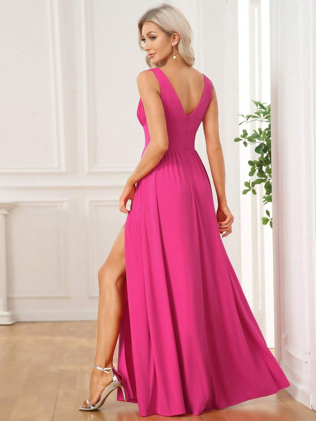 EVERPRETTY Sexy V-Neck Slit Orange Bridesmaid Dress, Elegant Wedding Guest Dress, Suitable For Summer - image 12