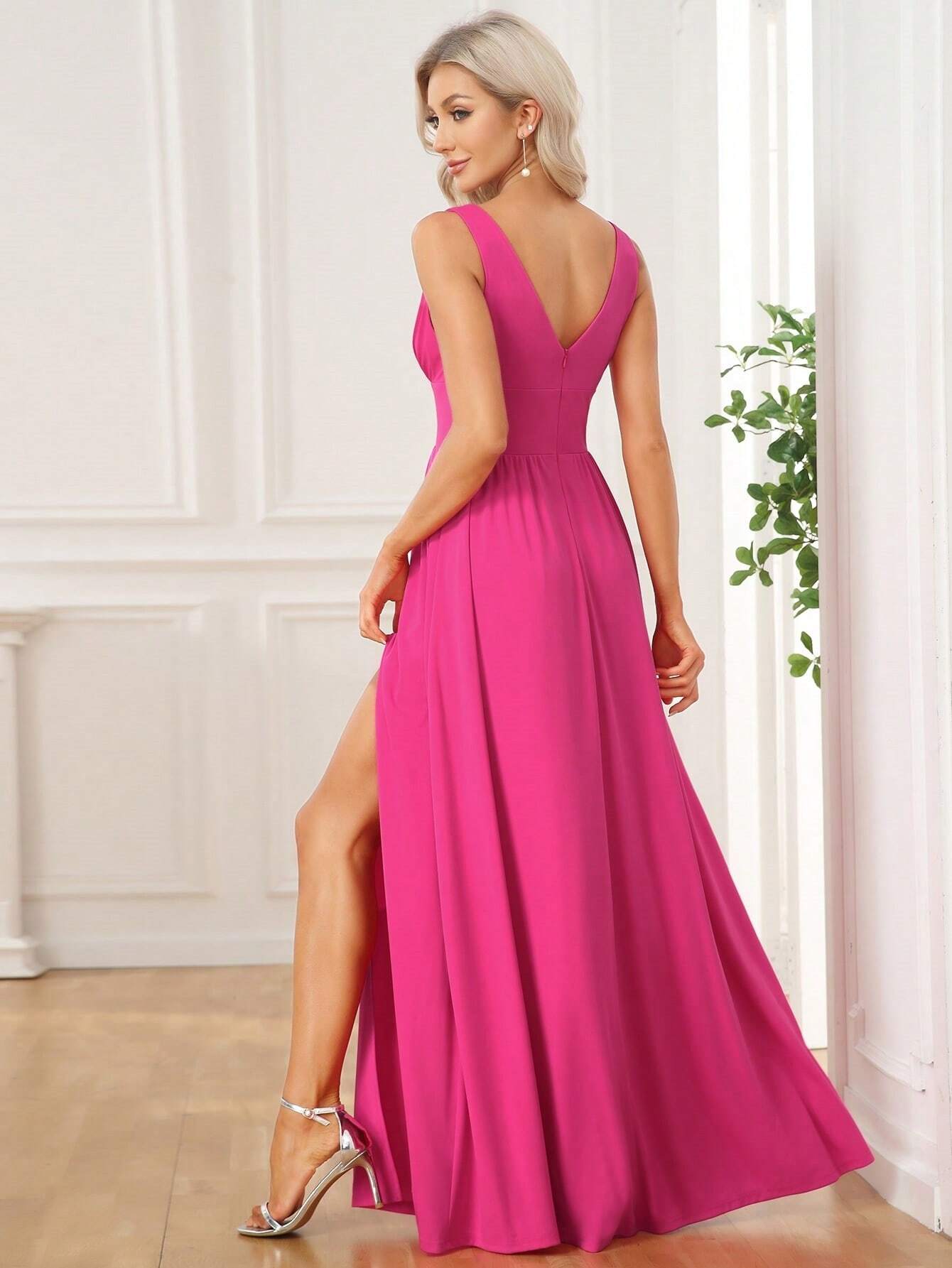 EVERPRETTY Sexy V-Neck Slit Orange Bridesmaid Dress, Elegant Wedding Guest Dress, Suitable For Summer - image 12