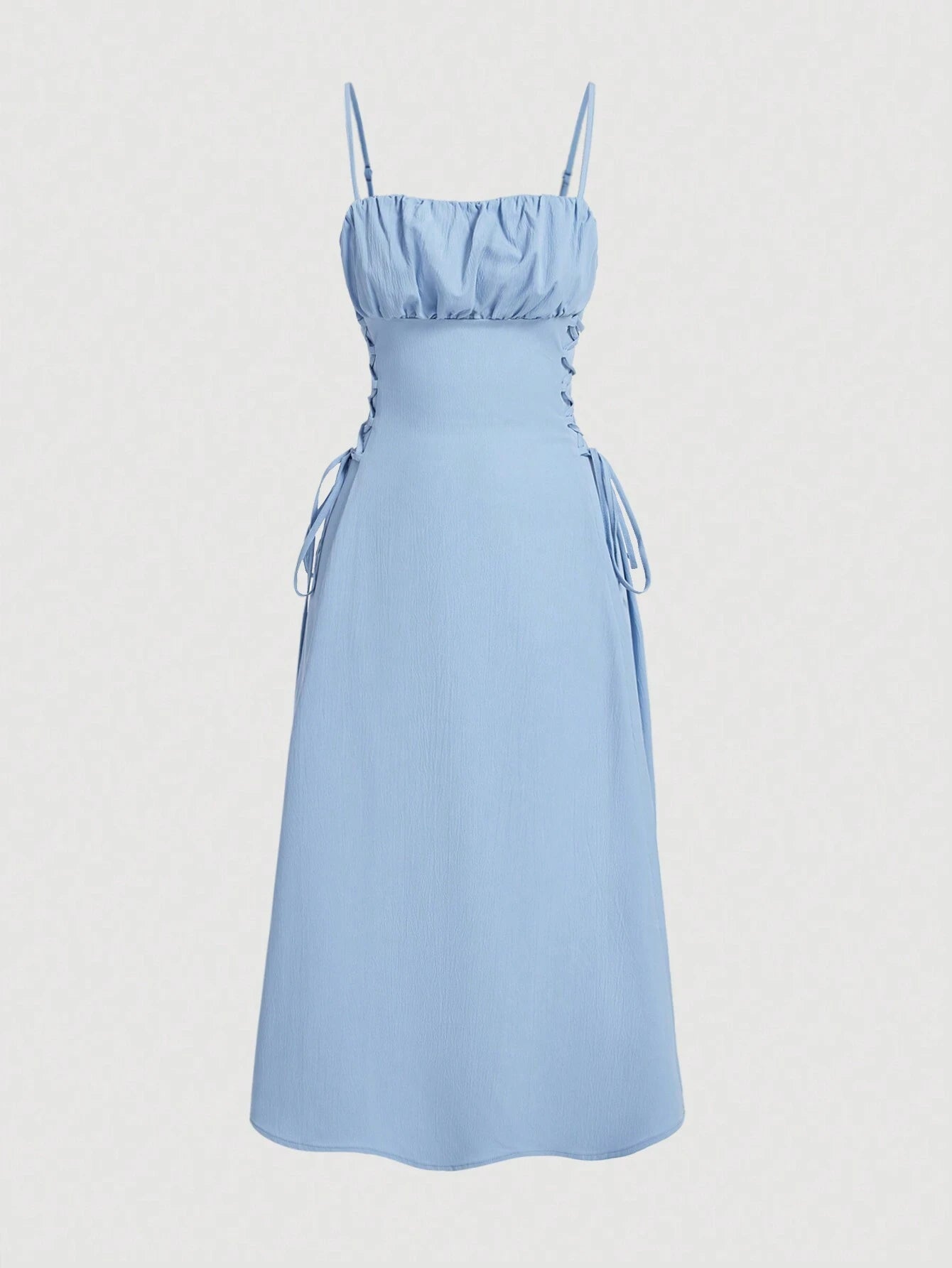 MOD Solid Ruched Bust Lace Up Side Formal Cami Long Dress,Pastel