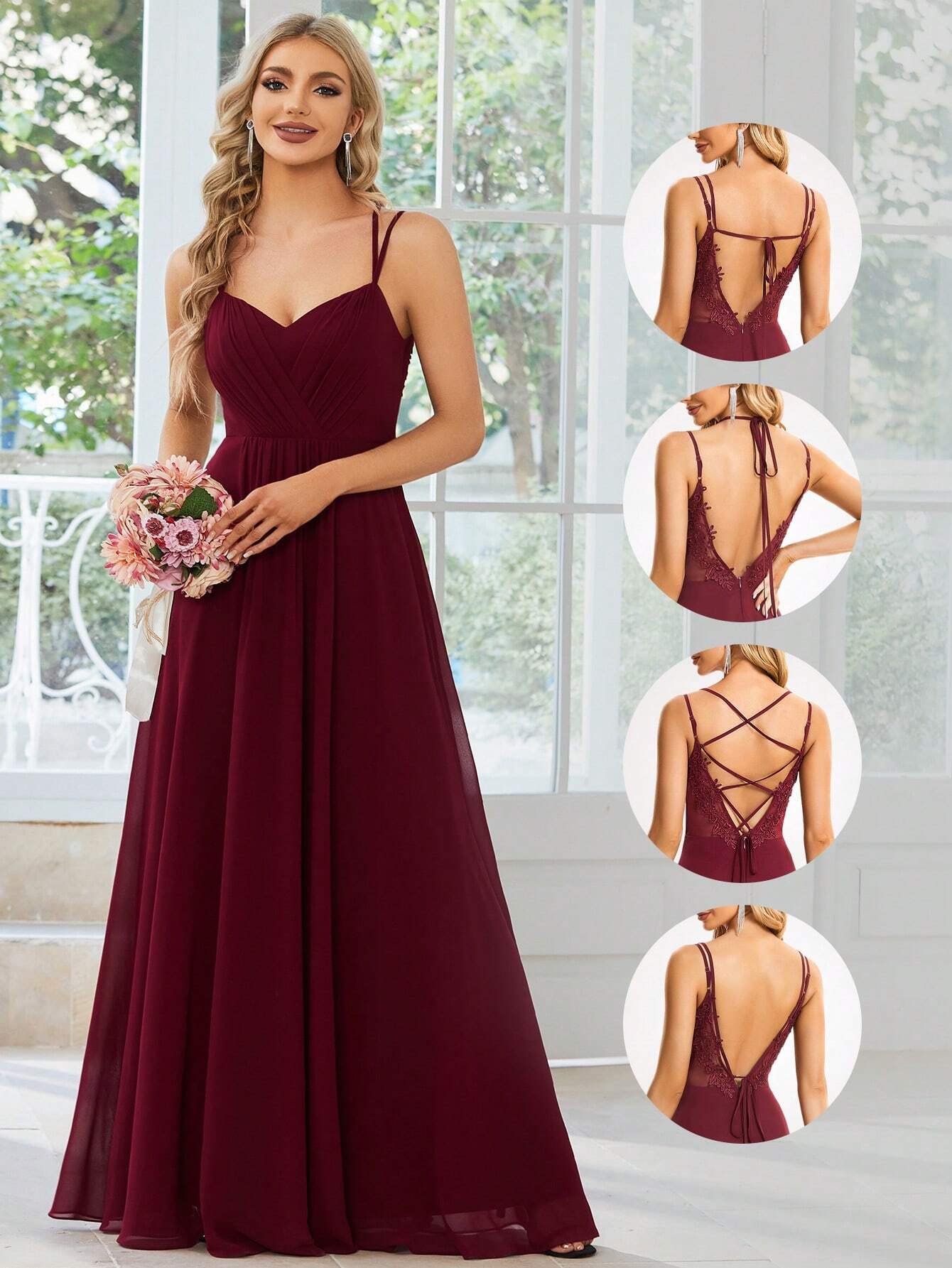 EVERPRETTY Elegant Chiffon Backless Floral Embroidered Sage Green Bridesmaid Dress, Suitable For Birthday - image 20