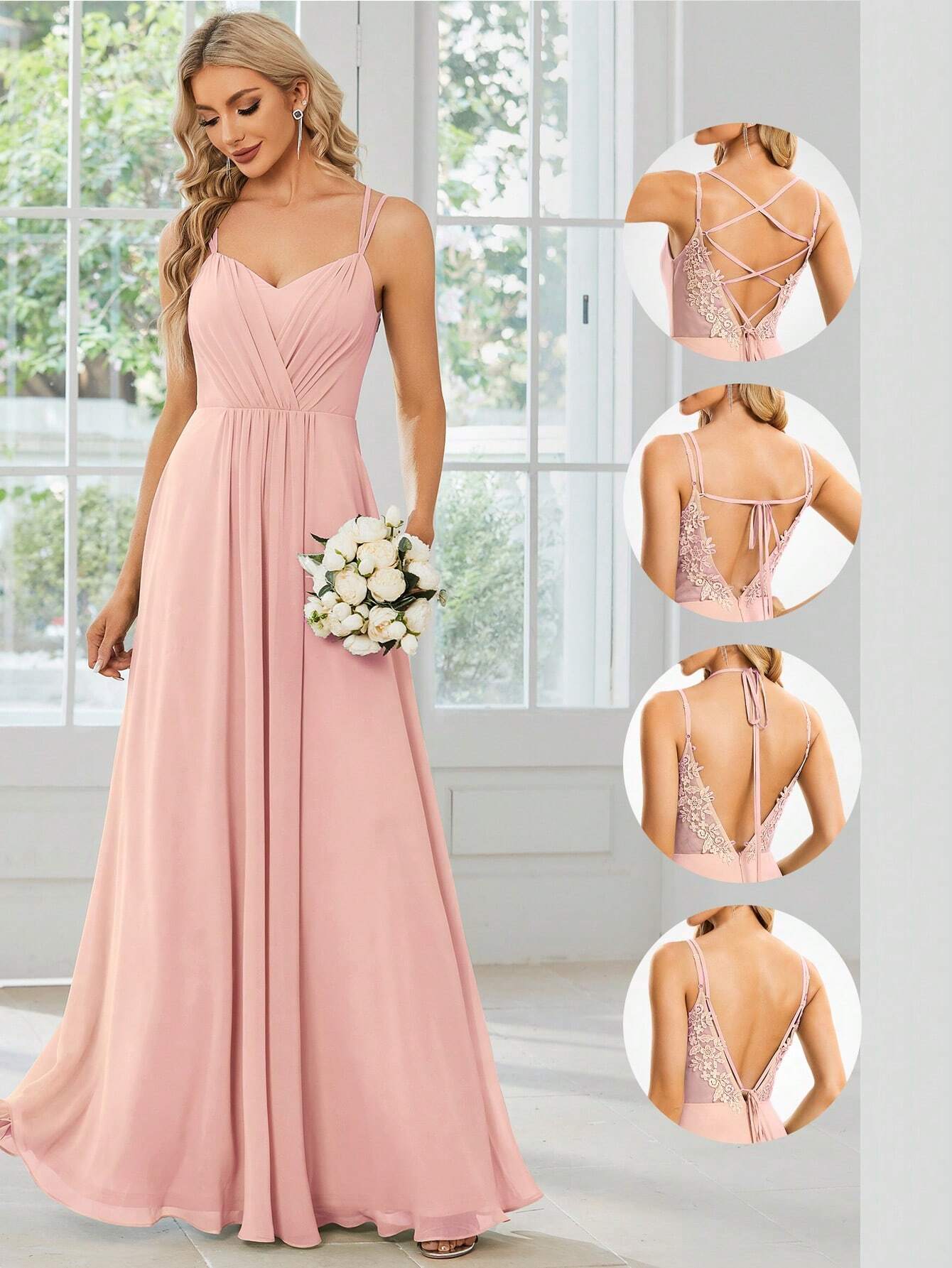 EVERPRETTY Elegant Chiffon Backless Floral Embroidered Sage Green Bridesmaid Dress, Suitable For Birthday - image 11