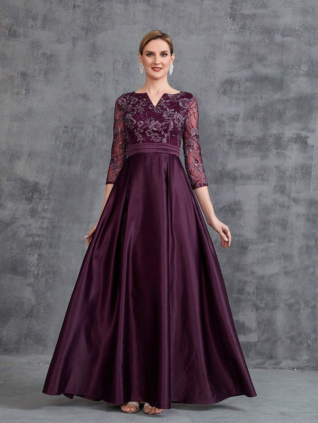 Faeriesty This Mosy Brand V-Neck 3/4 Sleeve A-Line Skirt Wedding Guest Dress Features A Lace Bodice And Satin - image 18