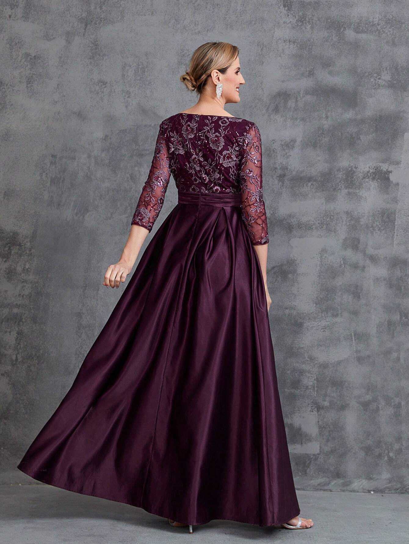 Faeriesty This Mosy Brand V-Neck 3/4 Sleeve A-Line Skirt Wedding Guest Dress Features A Lace Bodice And Satin - image 19