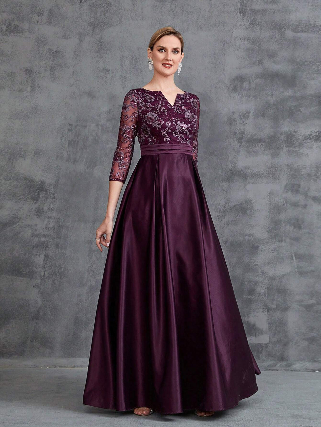 Faeriesty This Mosy Brand V-Neck 3/4 Sleeve A-Line Skirt Wedding Guest Dress Features A Lace Bodice And Satin - image 20