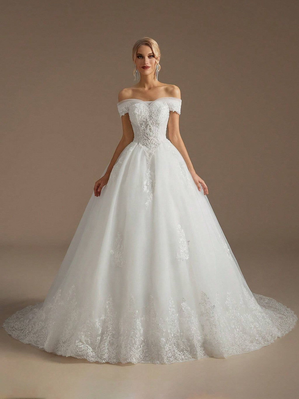 Elegant Applique Boat Neck Wedding Dress, Women's Wedding Ceremony Gown (Slip Not Included), Bridal Dress