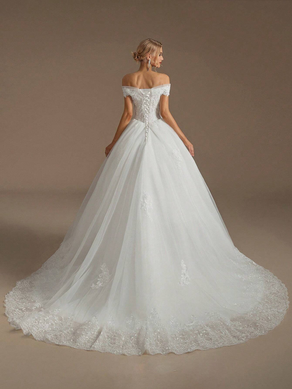 Elegant Applique Boat Neck Wedding Dress, Women's Wedding Ceremony Gown (Slip Not Included), Bridal Dress - image 2