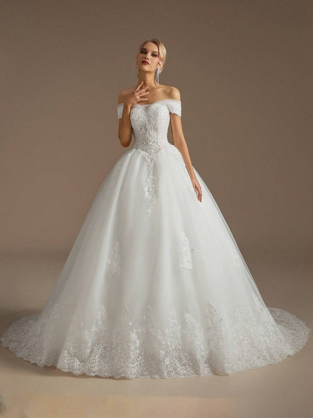 Elegant Applique Boat Neck Wedding Dress, Women's Wedding Ceremony Gown (Slip Not Included), Bridal Dress - image 3