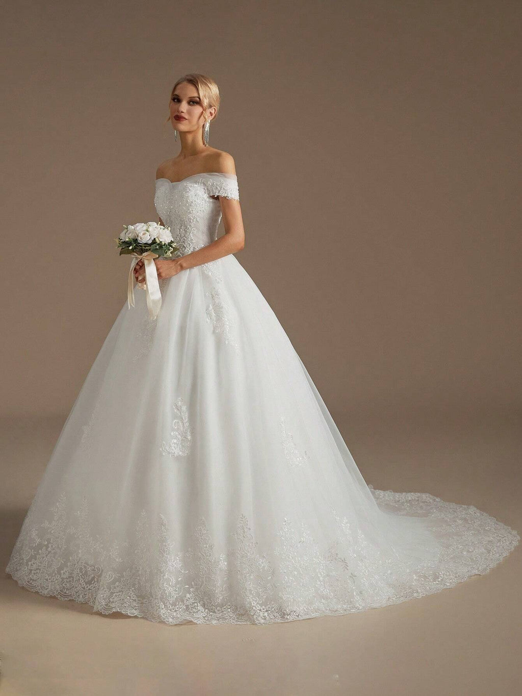Elegant Applique Boat Neck Wedding Dress, Women's Wedding Ceremony Gown (Slip Not Included), Bridal Dress - image 5