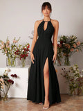 Belle Keyhole Neckline Split Thigh Chiffon Bridesmaid Dress Elegant Wedding Bridal Dress