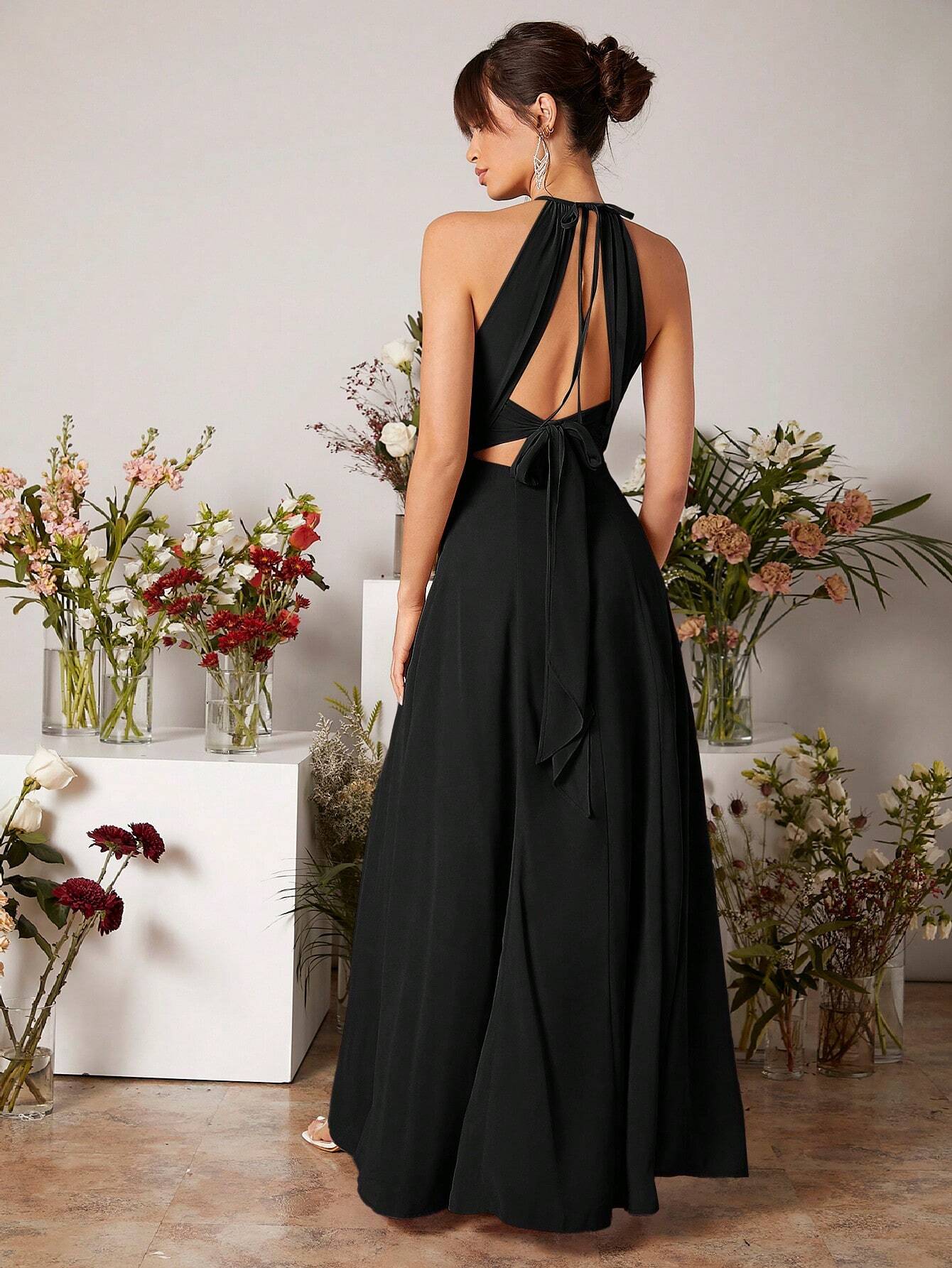 Belle Keyhole Neckline Split Thigh Chiffon Bridesmaid Dress Elegant Wedding Bridal Dress - image 2