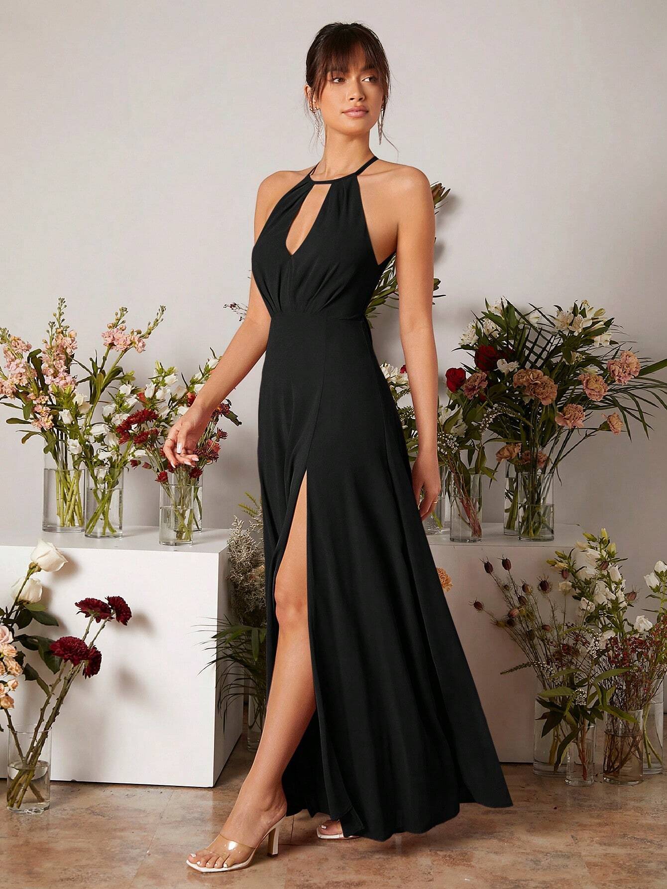Belle Keyhole Neckline Split Thigh Chiffon Bridesmaid Dress Elegant Wedding Bridal Dress - image 3