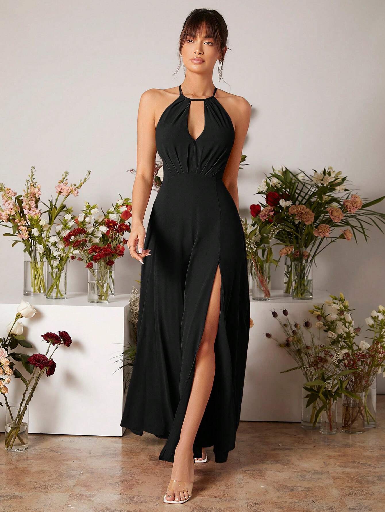 Belle Keyhole Neckline Split Thigh Chiffon Bridesmaid Dress Elegant Wedding Bridal Dress - image 4