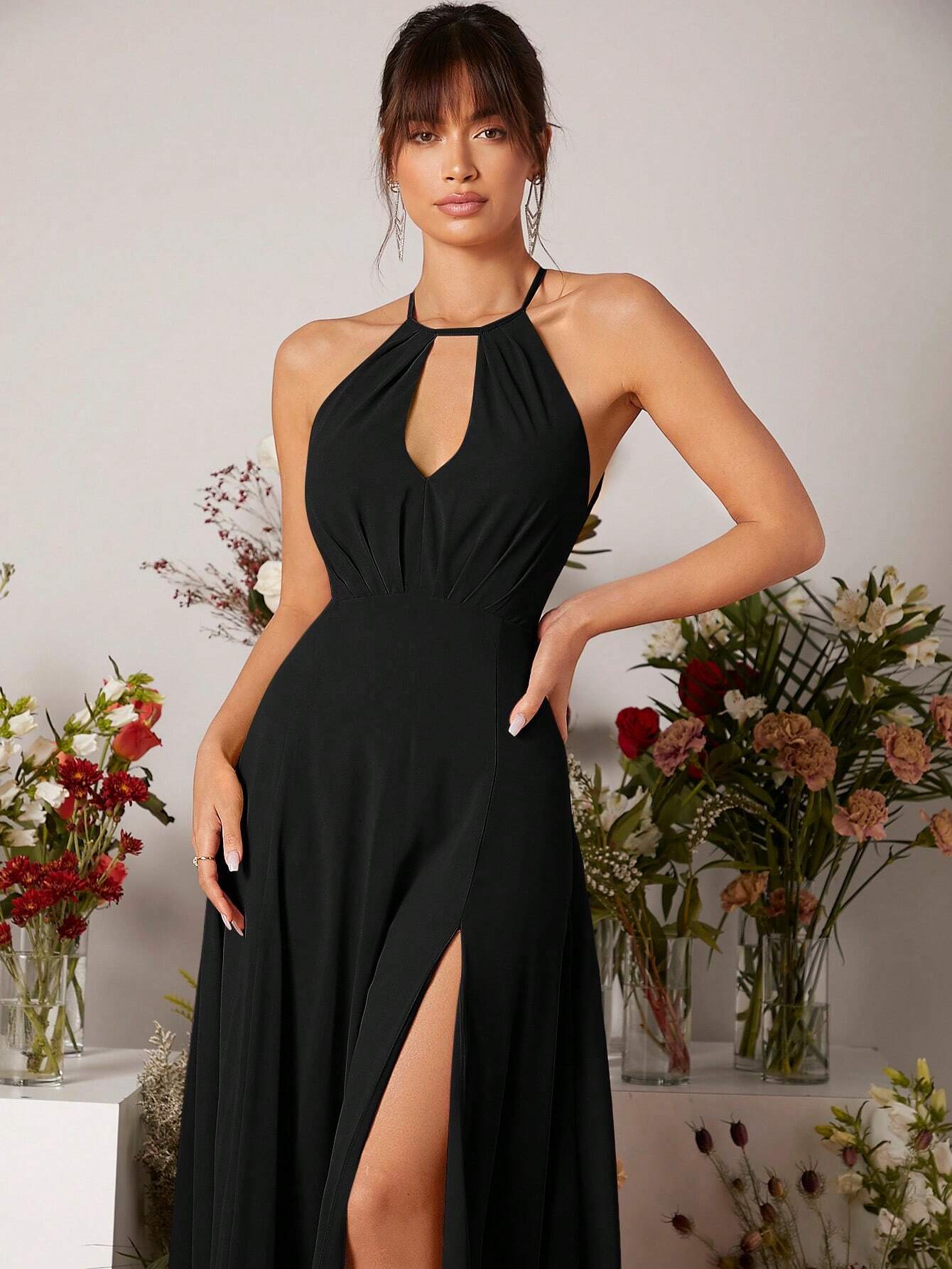 Belle Keyhole Neckline Split Thigh Chiffon Bridesmaid Dress Elegant Wedding Bridal Dress - image 5