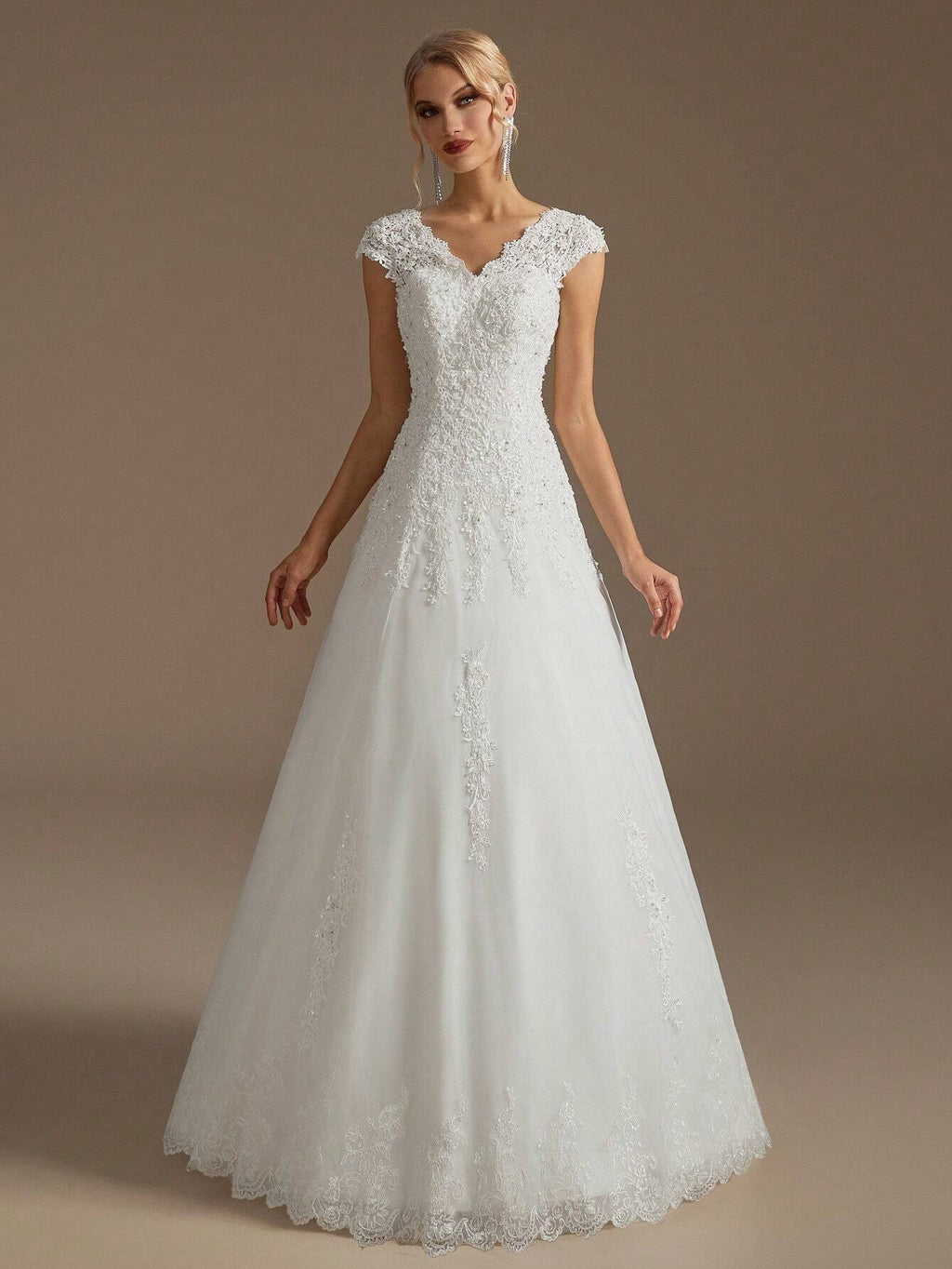 Elegant V-Neck A-Line Applique Handmade Beaded Wedding Dress For Bride Spring - image 5