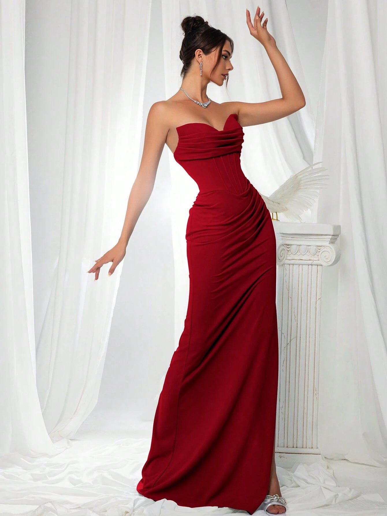 VIPGIRL Elegant Bridesmaid Dress: Strapless Fitted Satin Dress,