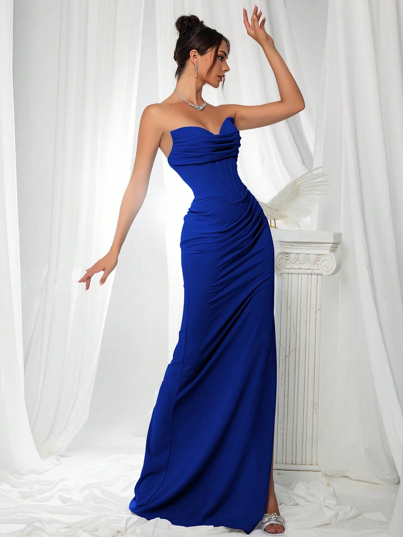 VIPGIRL Elegant Bridesmaid Dress: Strapless Fitted Satin Dress, Paired With Waist-Cinching Top And Draped - image 9
