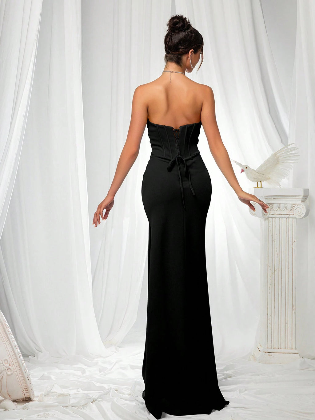 VIPGIRL Elegant Bridesmaid Dress: Strapless Fitted Satin Dress, Paired With Waist-Cinching Top And Draped - image 3