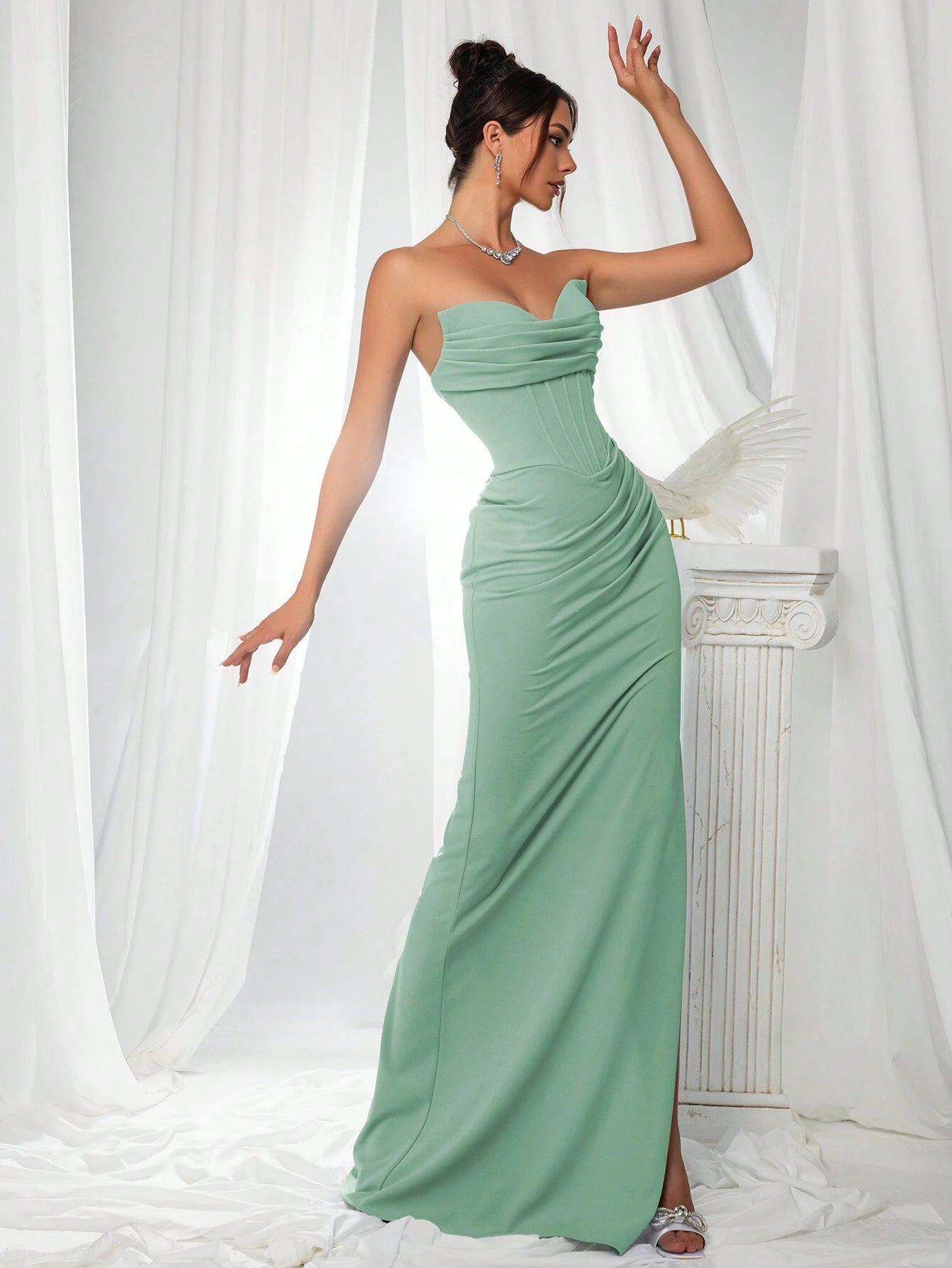 VIPGIRL Elegant Bridesmaid Dress: Strapless Fitted Satin Dress,