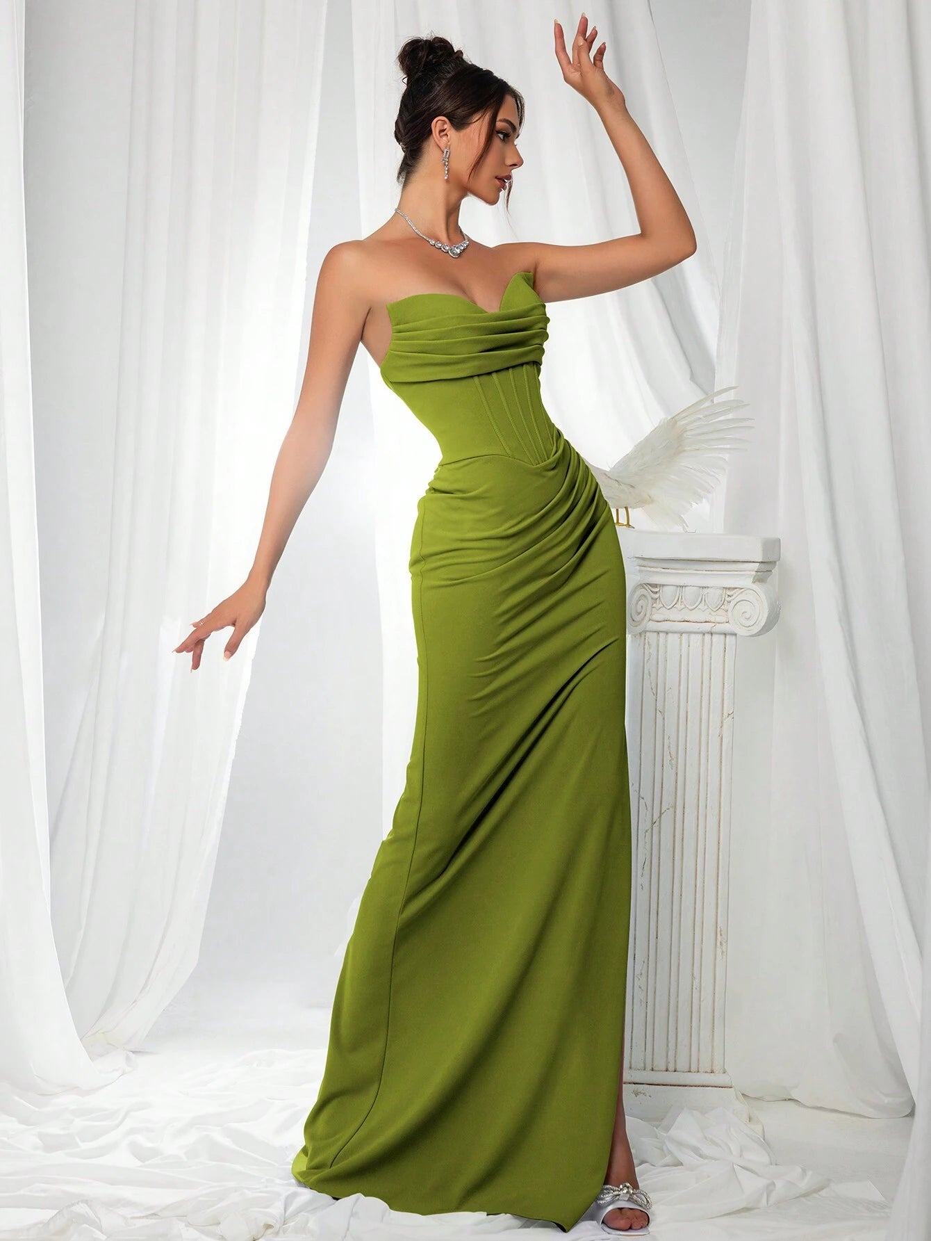 VIPGIRL Elegant Bridesmaid Dress: Strapless Fitted Satin Dress,