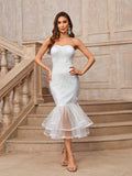 Belle Elegant White Spring Wedding Cocktail Party Dresses, Understated Luxury High Waist Slim Fishtail Hem