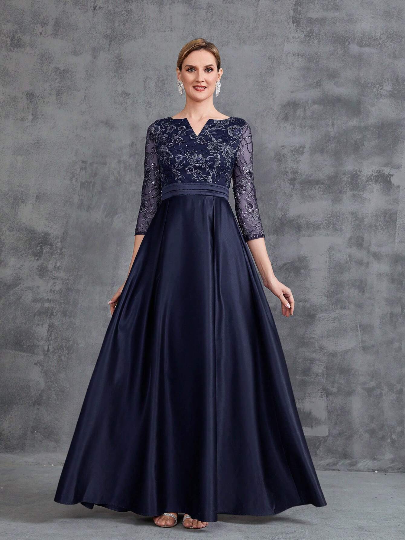Faeriesty This Mosy Brand V-Neck 3/4 Sleeve A-Line Skirt Wedding Guest Dress Features A Lace Bodice And Satin - image 11