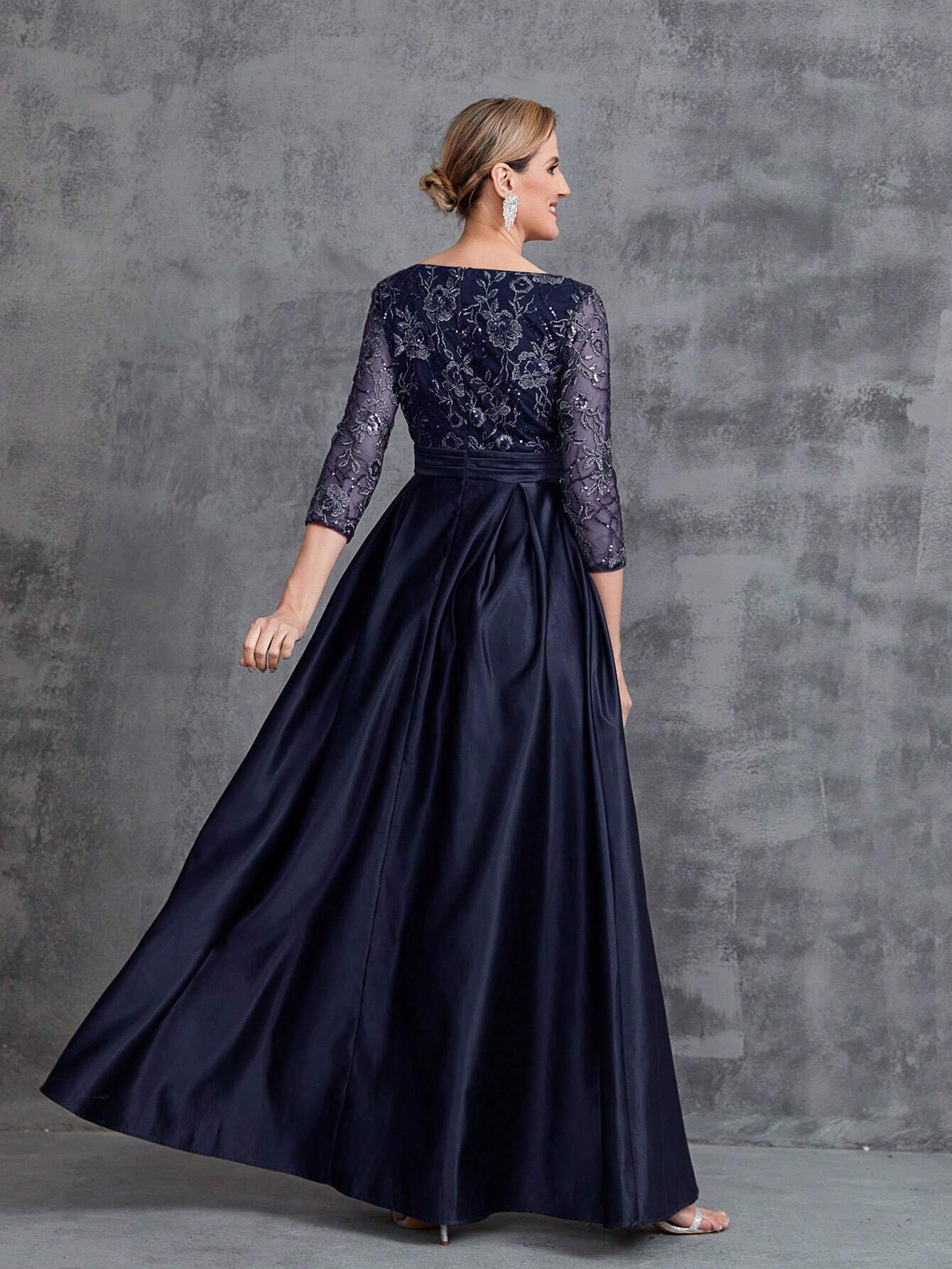 Faeriesty This Mosy Brand V-Neck 3/4 Sleeve A-Line Skirt Wedding Guest Dress Features A Lace Bodice And Satin - image 12