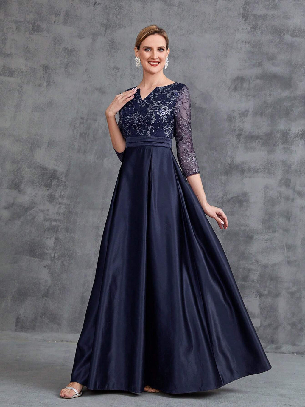 Faeriesty This Mosy Brand V-Neck 3/4 Sleeve A-Line Skirt Wedding Guest Dress Features A Lace Bodice And Satin - image 13