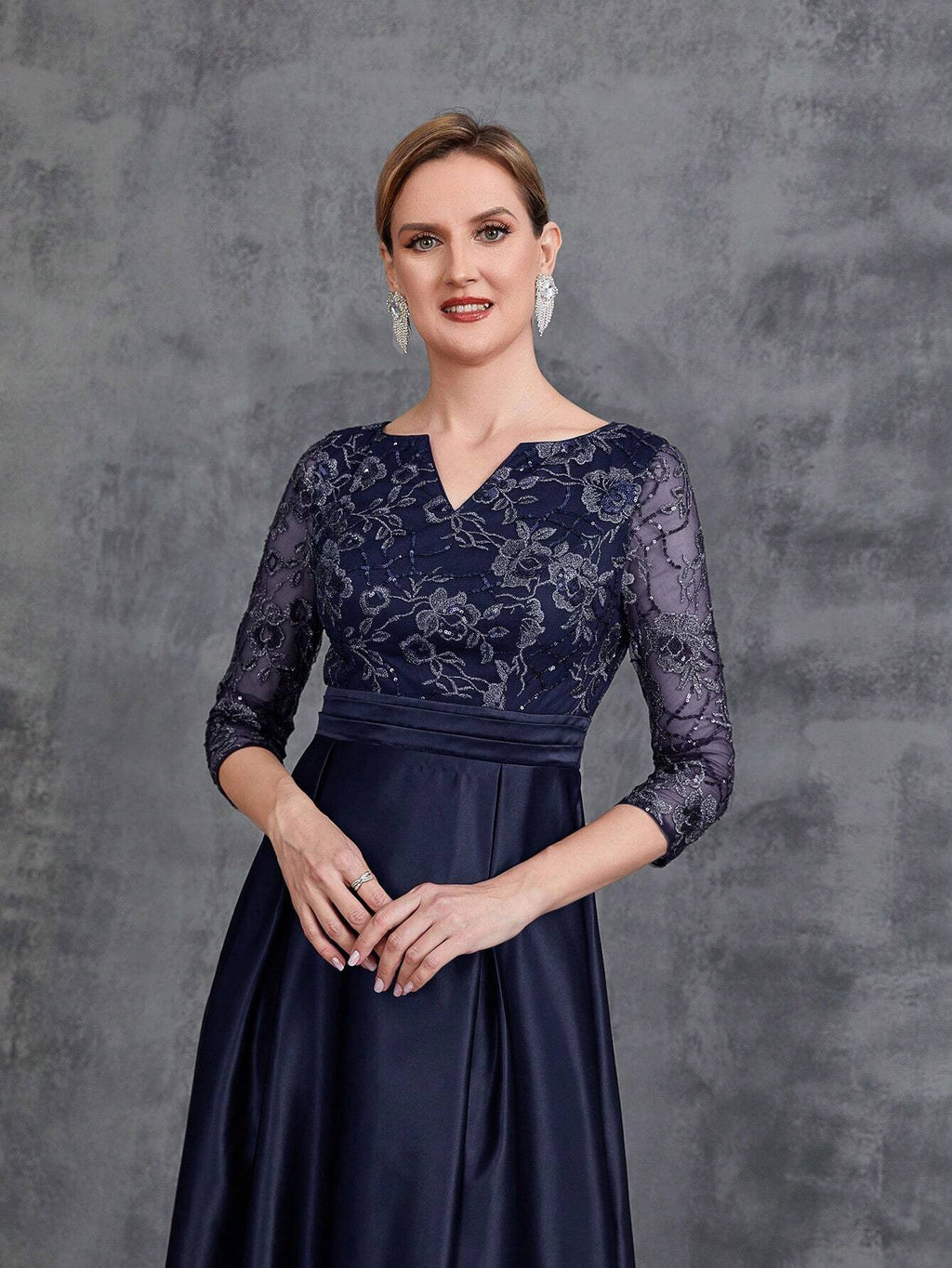 Faeriesty This Mosy Brand V-Neck 3/4 Sleeve A-Line Skirt Wedding Guest Dress Features A Lace Bodice And Satin - image 14