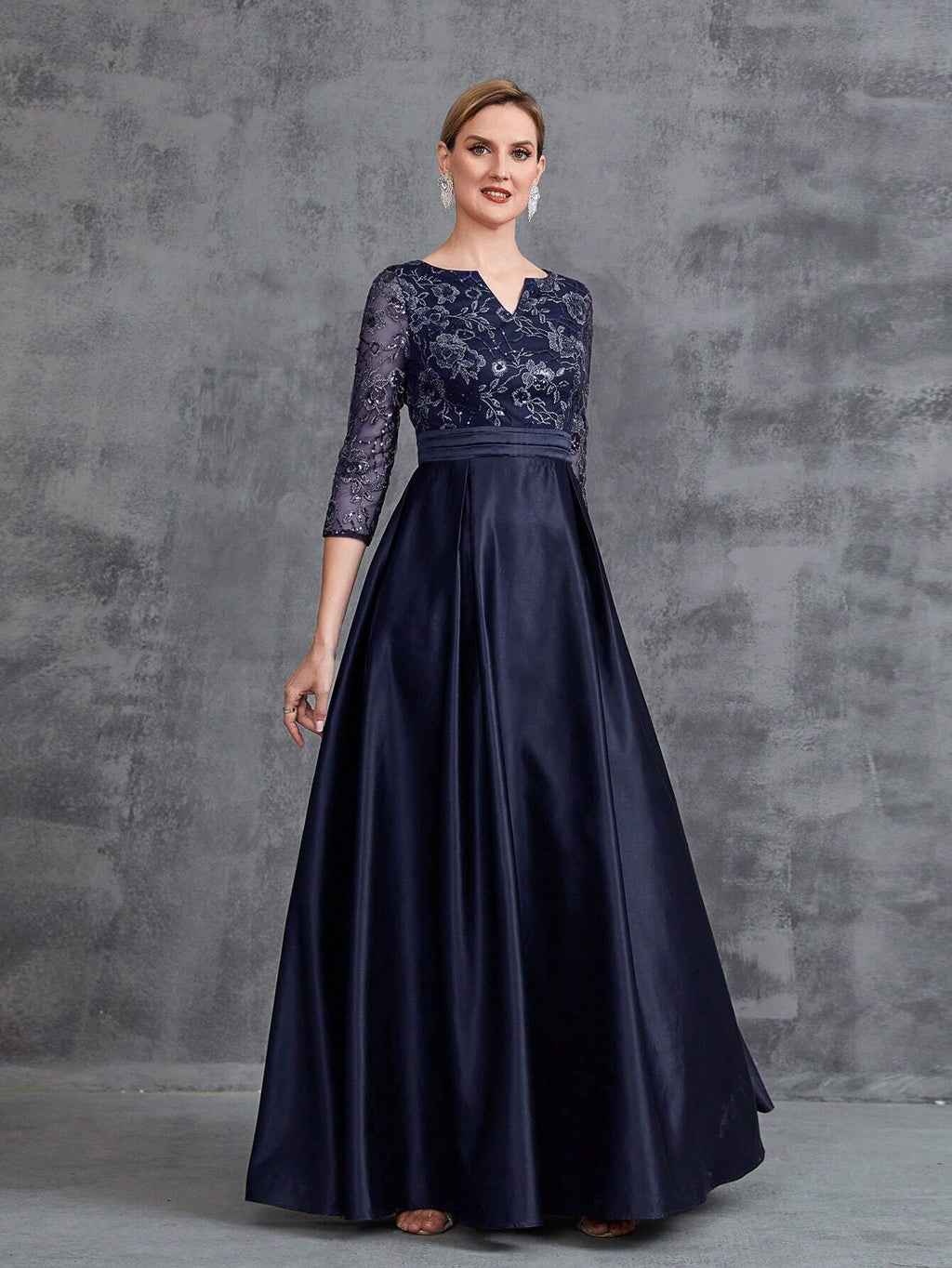 Faeriesty This Mosy Brand V-Neck 3/4 Sleeve A-Line Skirt Wedding Guest Dress Features A Lace Bodice And Satin - image 15