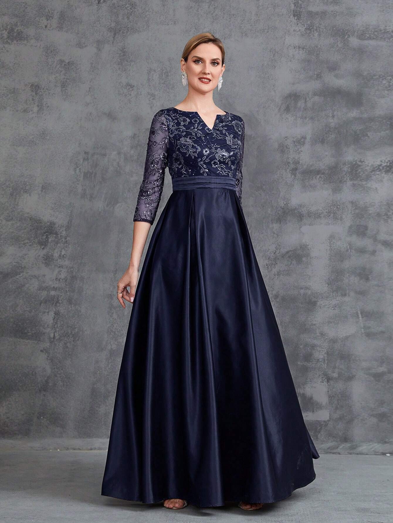 Faeriesty This Mosy Brand V-Neck 3/4 Sleeve A-Line Skirt Wedding Guest Dress Features A Lace Bodice And Satin - image 15