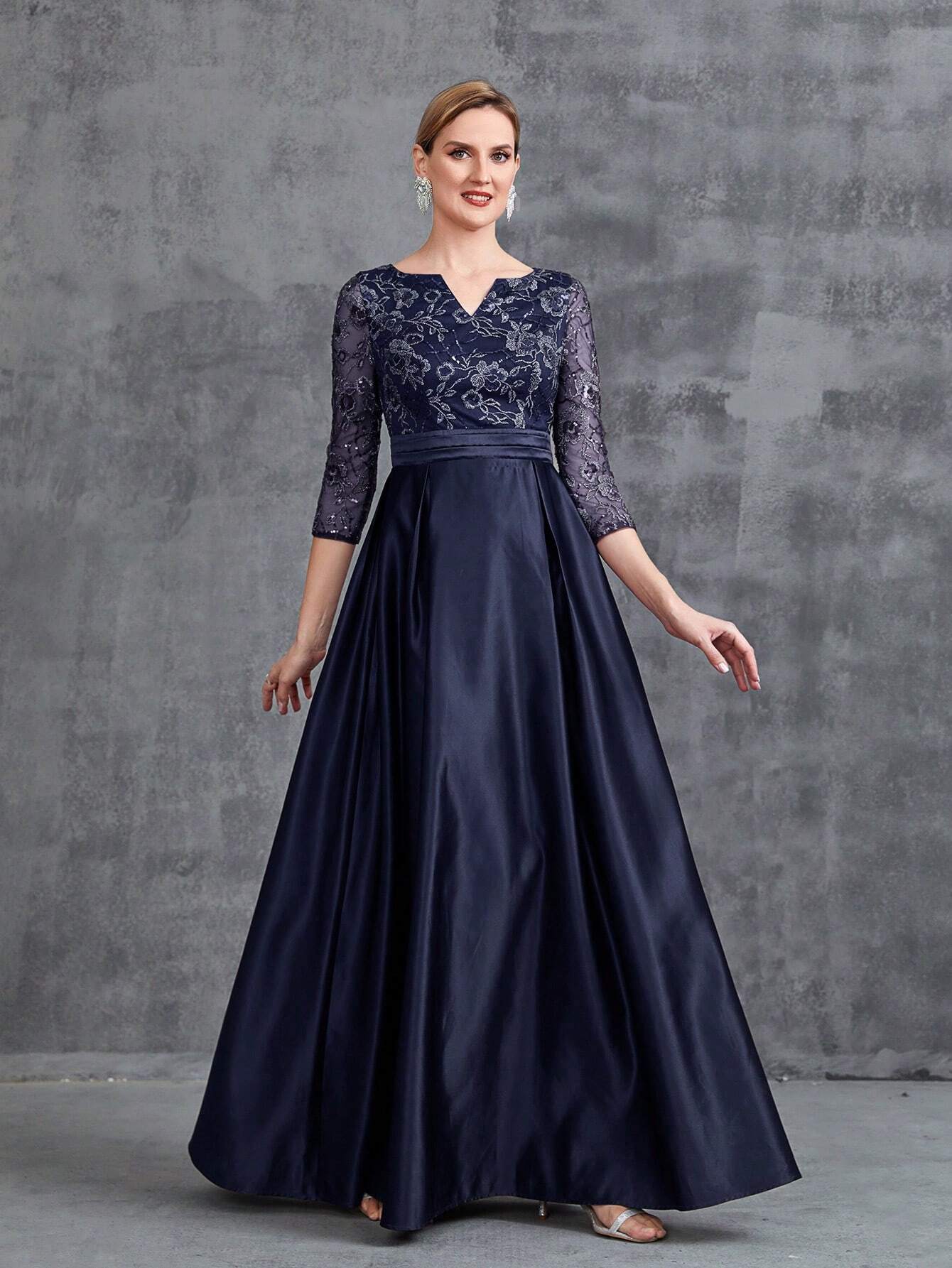 Faeriesty This Mosy Brand V-Neck 3/4 Sleeve A-Line Skirt Wedding Guest Dress Features A Lace Bodice And Satin - image 16
