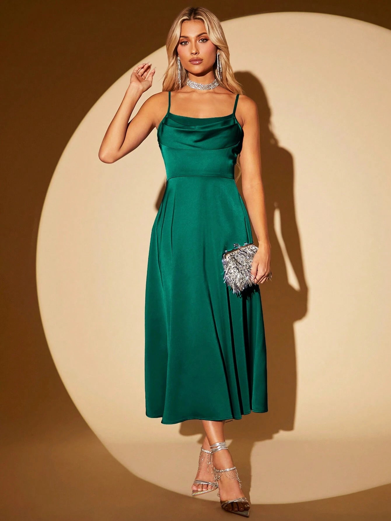 Belle Women Fashionable And Elegant Solid Color Satin Pleated Design Long Dress With Waist Belt ,,Bridesmaid