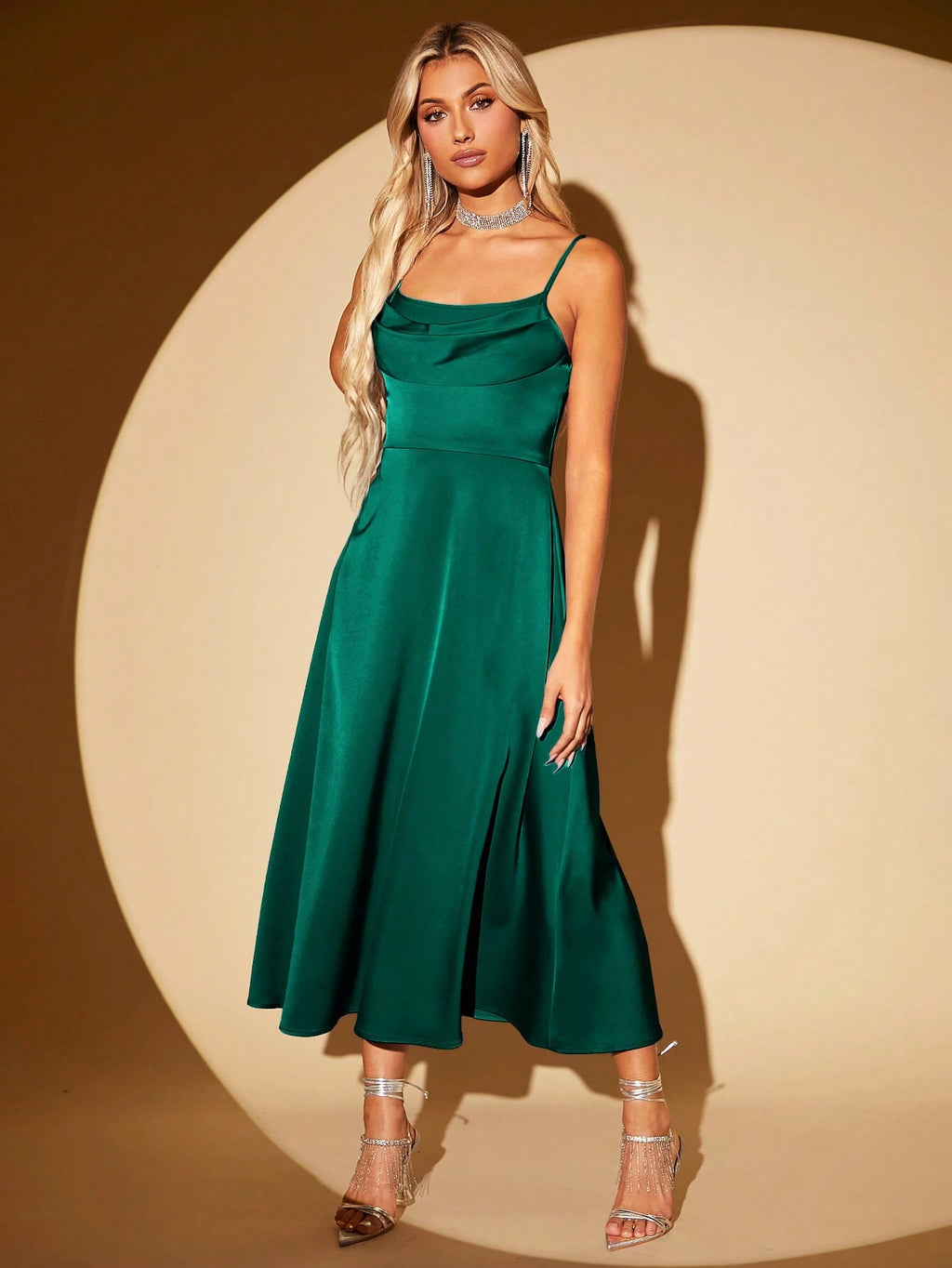 Belle Women Fashionable And Elegant Solid Color Satin Pleated Design Long Dress With Waist Belt ,,Bridesmaid - image 3