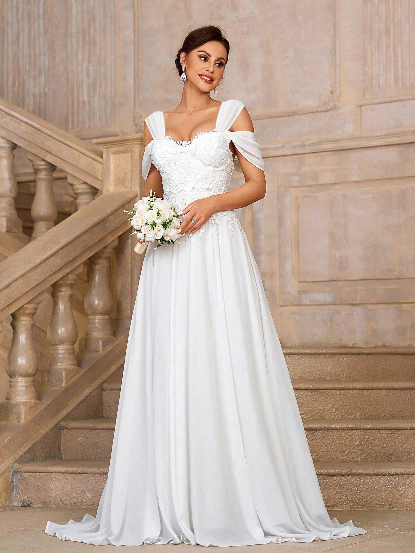 Belle Women's White Spring Elegant Silky Wedding Dress,Lace Sequined One Shoulder Bridal Gown,High Waist - image 5