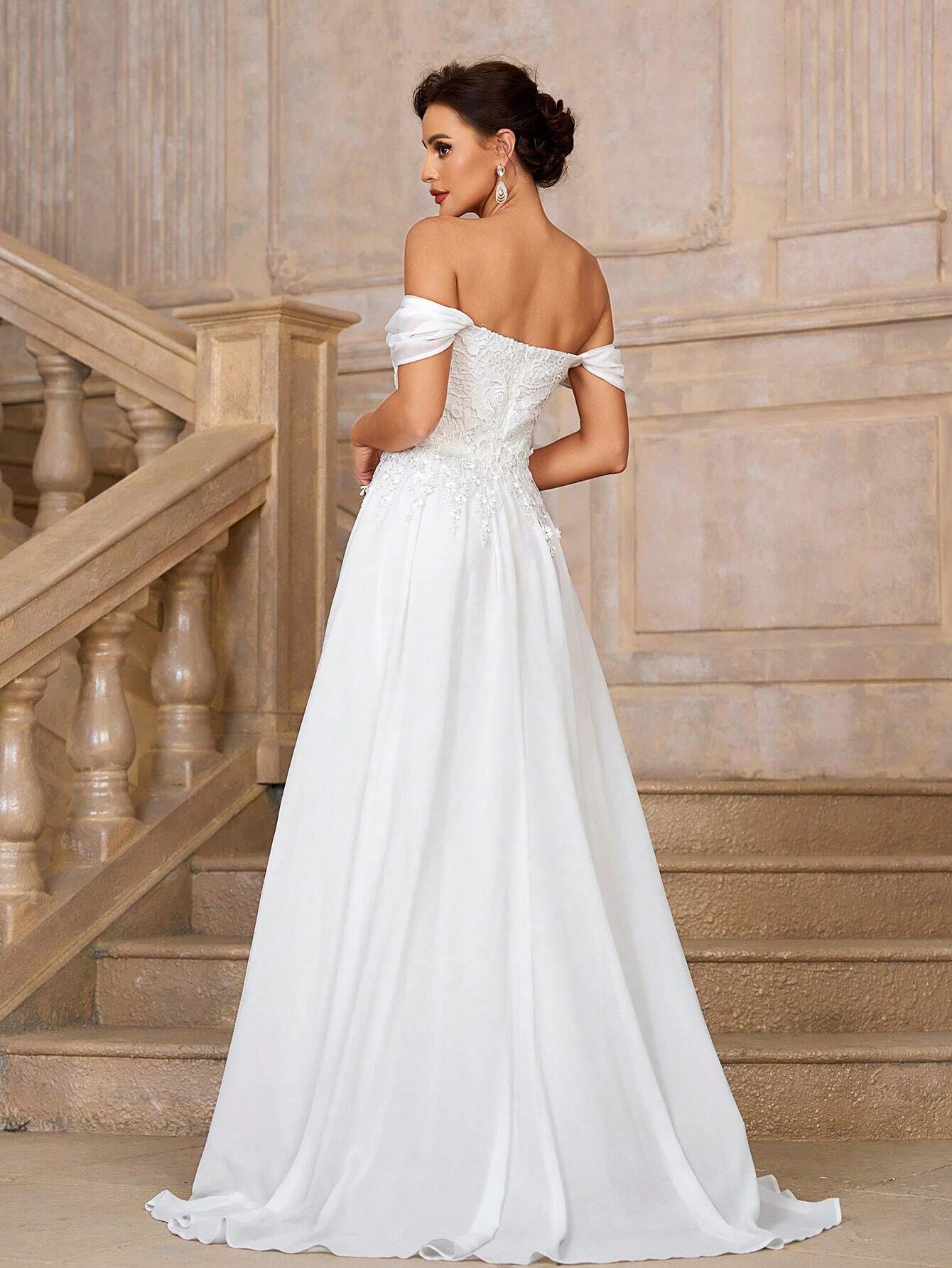 Belle Women's White Spring Elegant Silky Wedding Dress,Lace Sequined One Shoulder Bridal Gown,High Waist - image 2