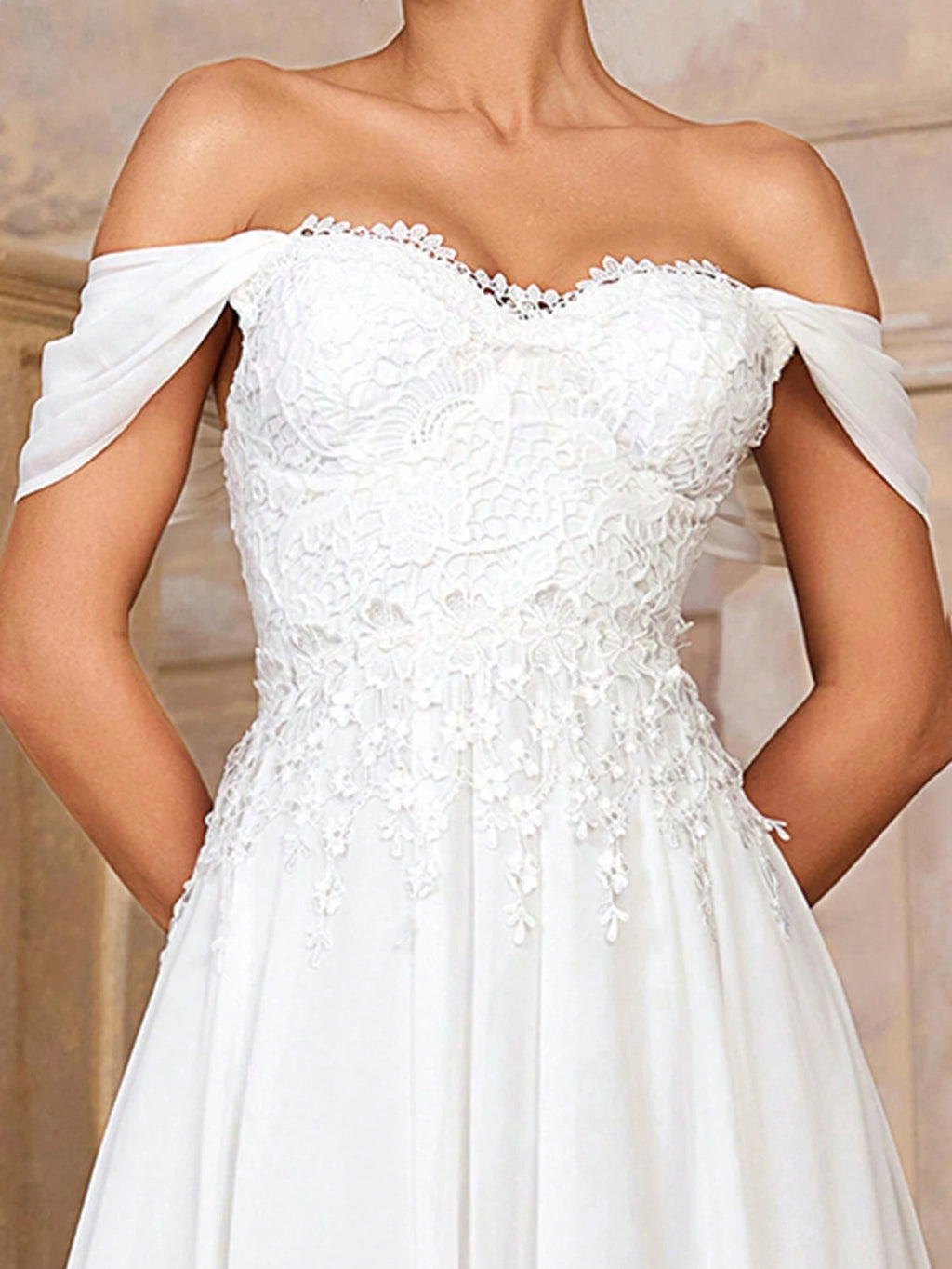 Belle Women's White Spring Elegant Silky Wedding Dress,Lace Sequined One Shoulder Bridal Gown,High Waist - image 3